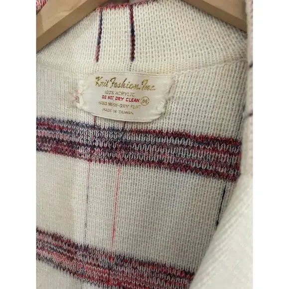 Vintage 70s Knit Fashion Plaid Long Cardigan Sweater Acrylic L Coastal Grandma - Picture 15 of 15